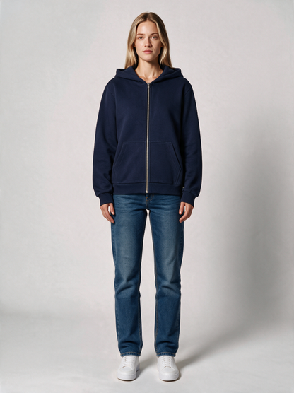 Zip-Hoodie Fluffy Damen in Navy, Vorderansicht