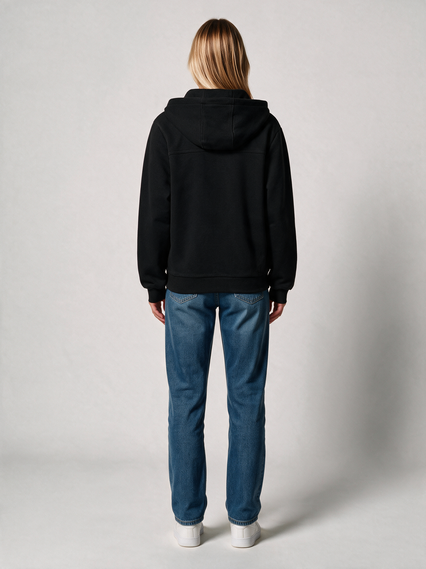 Zip-Hoodie Fluffy Damen in Schwarz, Rückansicht
