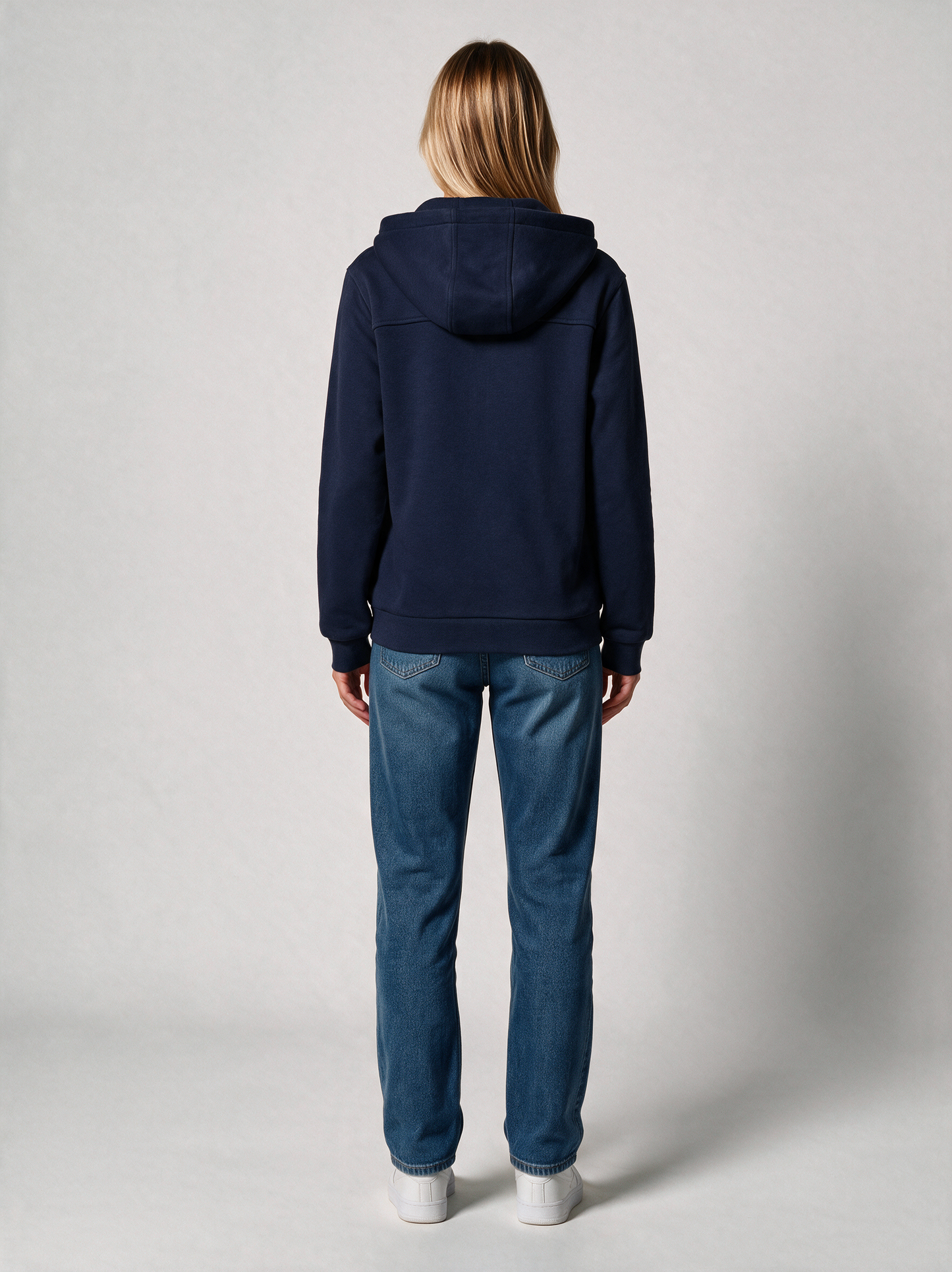 Zip-Hoodie Fluffy Damen in Navy, Rückansicht