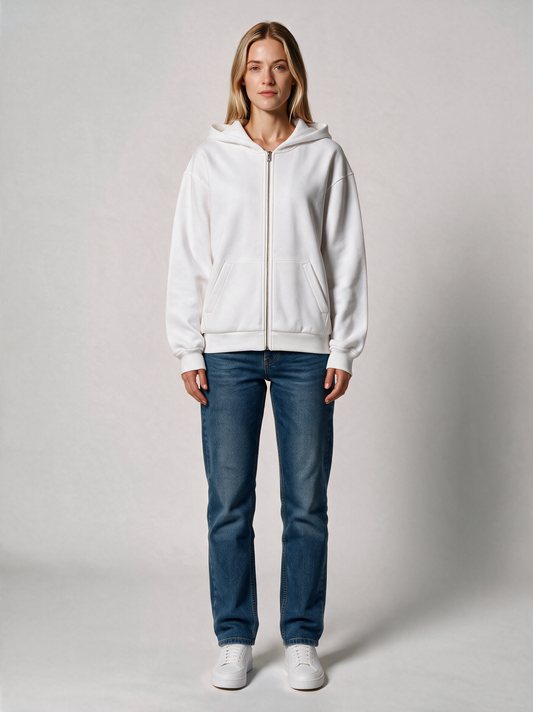 Zip-Hoodie Fluffy Damen in Weiß, Vorderansicht