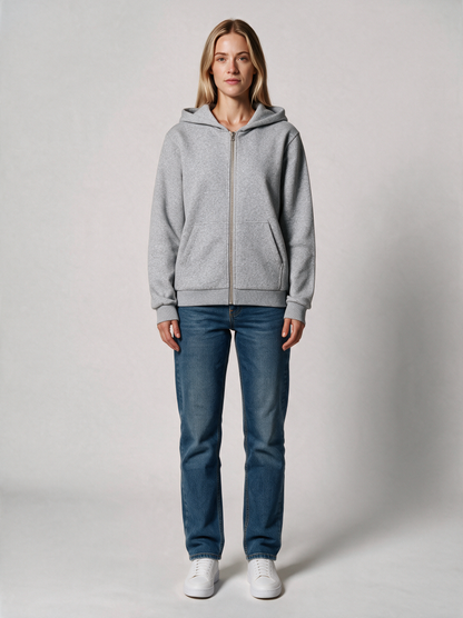 Zip-Hoodie Fluffy Damen in Grau meliert, Vorderansicht