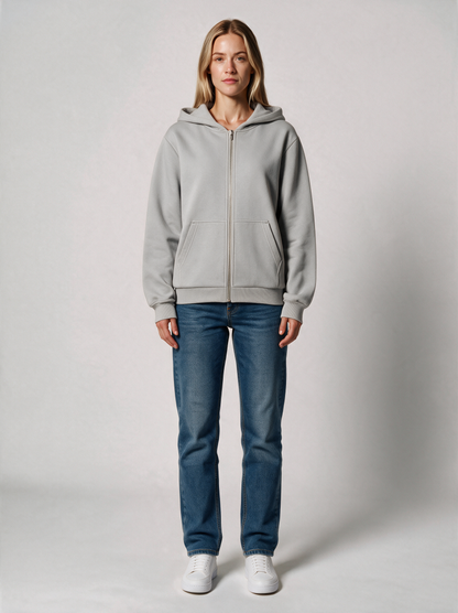 Zip-Hoodie Fluffy Damen in Hellgrau, Vorderansicht