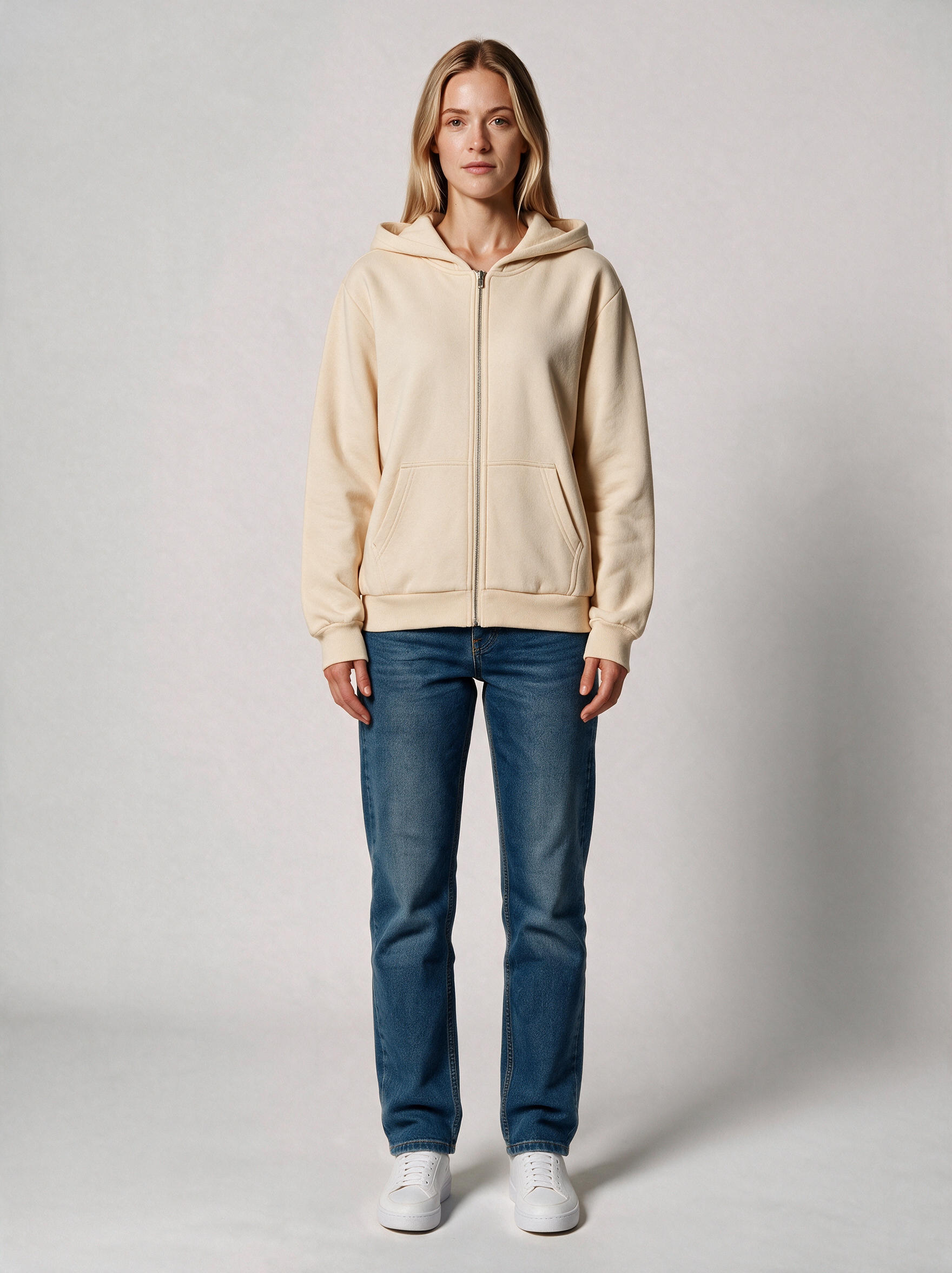 Zip-Hoodie Fluffy Damen in Sand, Vorderansicht