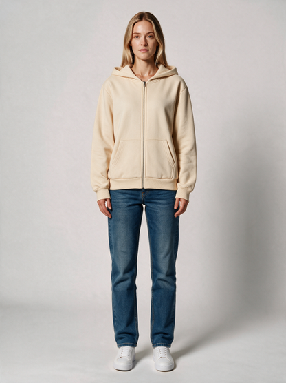 Zip-Hoodie Fluffy Damen in Sand, Vorderansicht