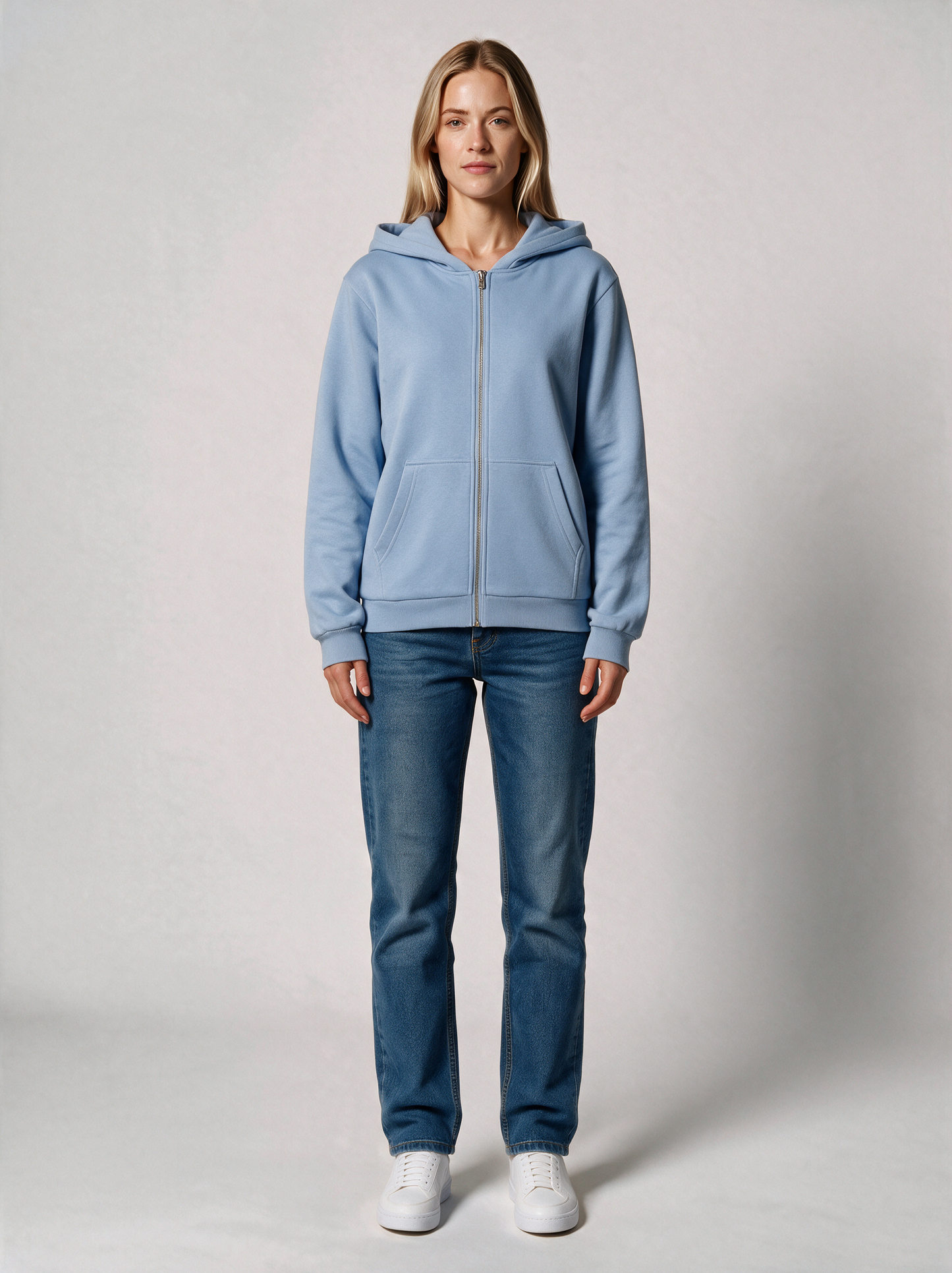Zip-Hoodie Fluffy Damen in Hellblau, Vorderansicht