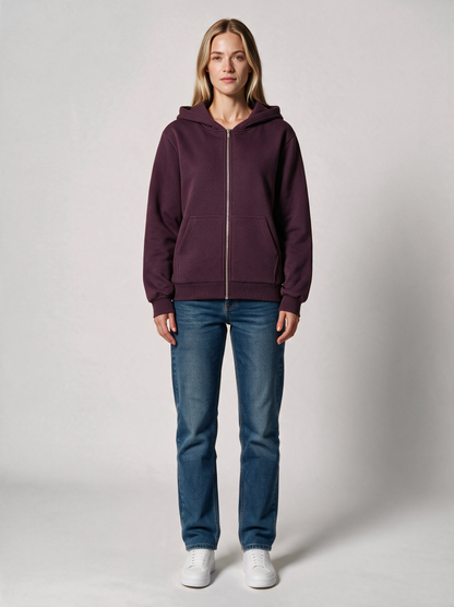 Zip-Hoodie Fluffy Damen in Aubergine, Vorderansicht