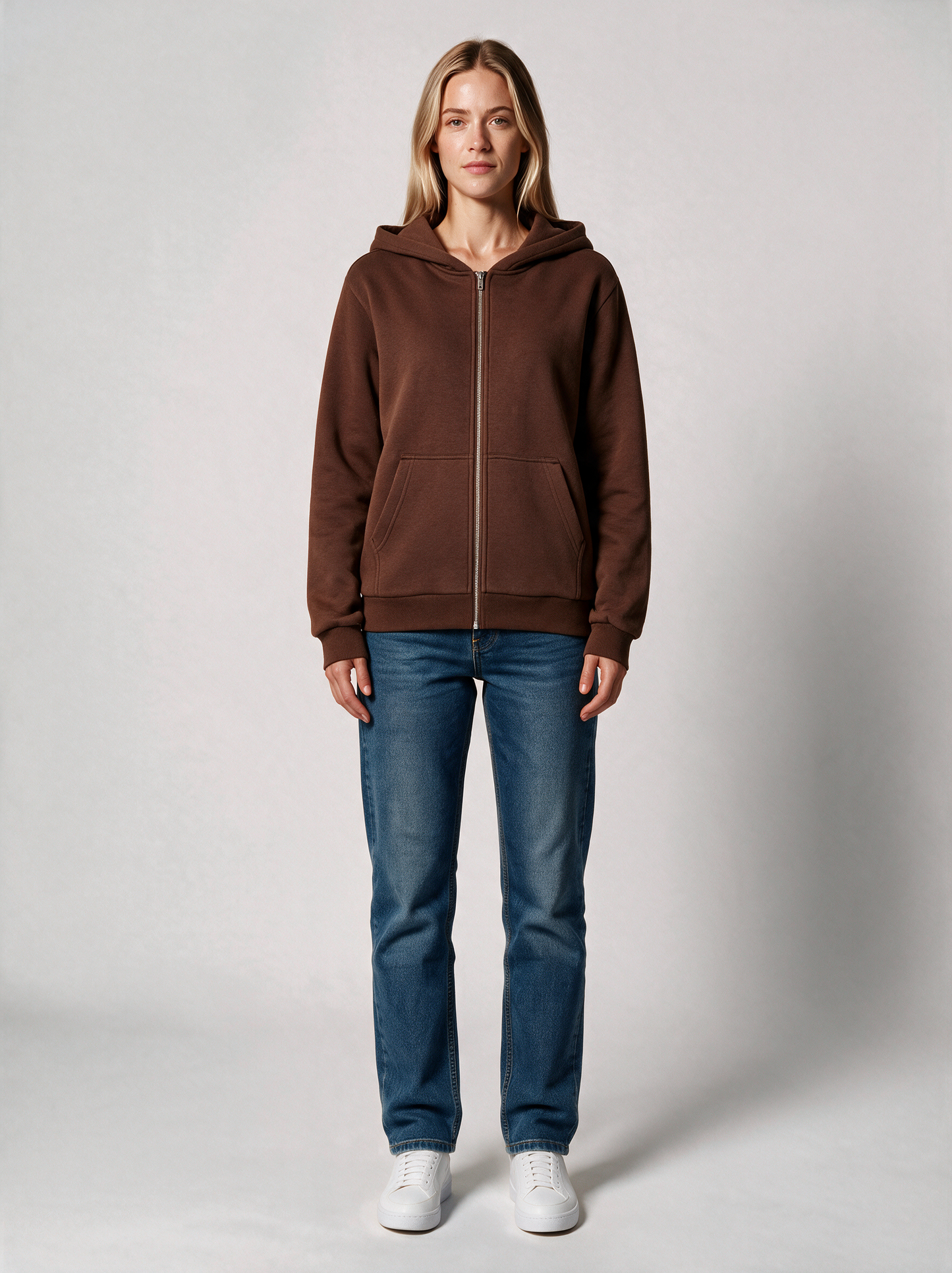 Zip-Hoodie Fluffy Damen in Braun, Vorderansicht