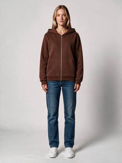 Zip-Hoodie Fluffy Damen in Braun, Vorderansicht