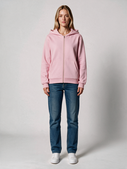 Zip-Hoodie Fluffy Damen in Rosa, Vorderansicht