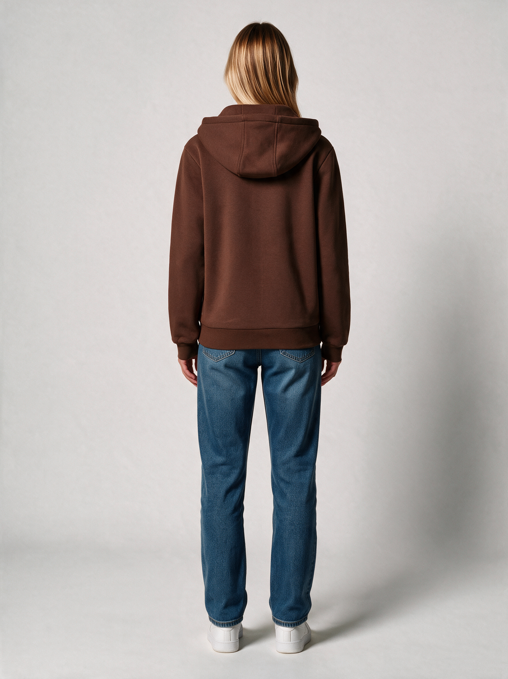 Zip-Hoodie Fluffy Damen in Braun, Rückansicht