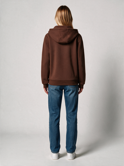 Zip-Hoodie Fluffy Damen in Braun, Rückansicht