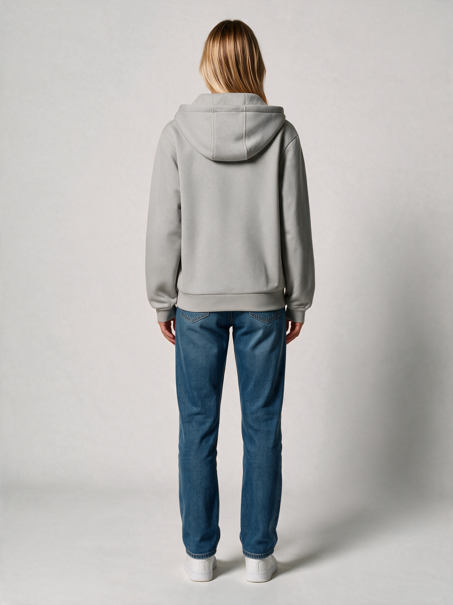 Zip-Hoodie Fluffy Damen in Hellgrau, Rückansicht