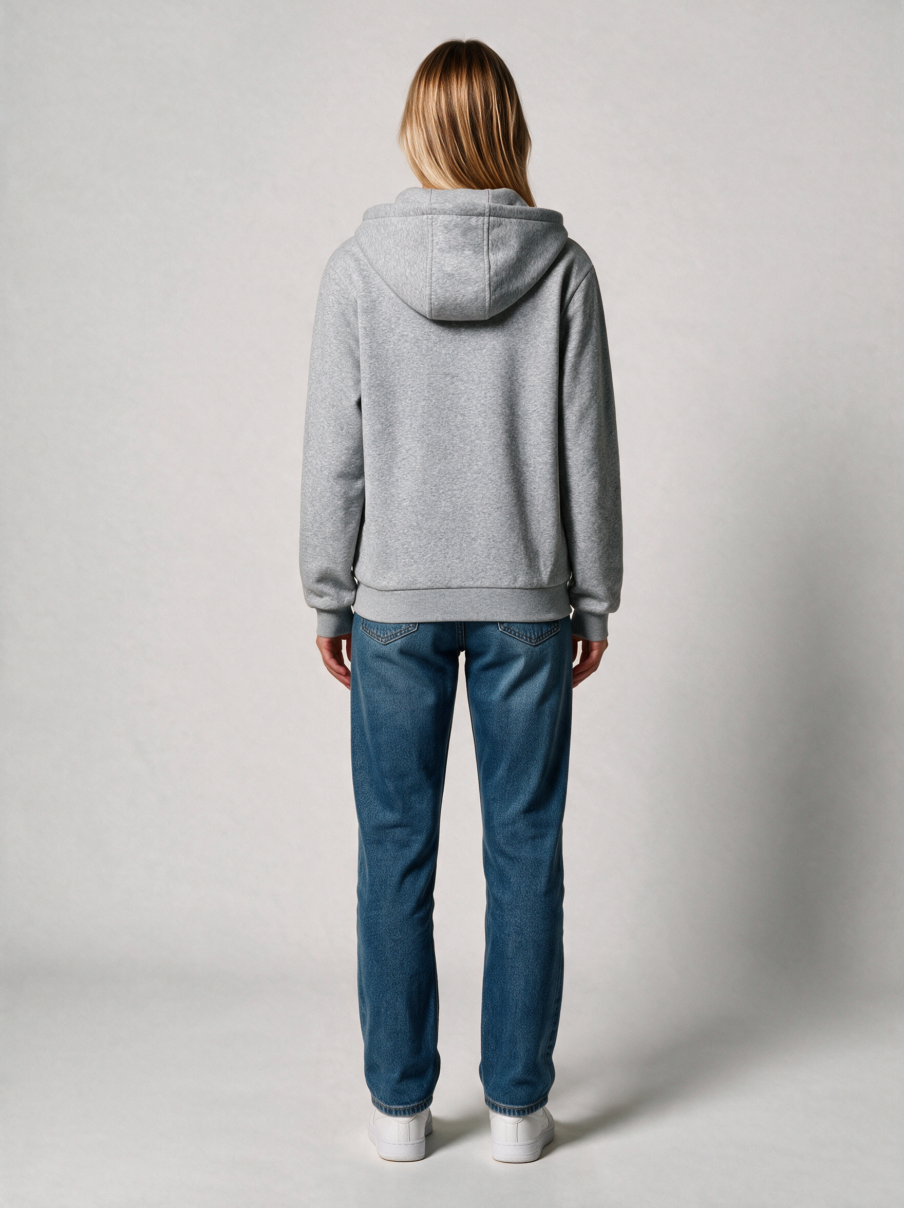 Zip-Hoodie Fluffy Damen in Grau meliert, Rückansicht