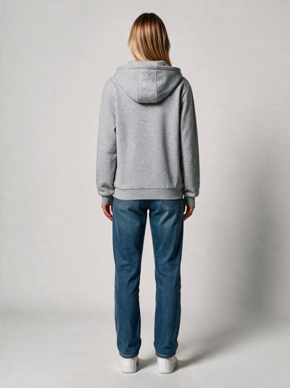 Zip-Hoodie Fluffy Damen in Grau meliert, Rückansicht