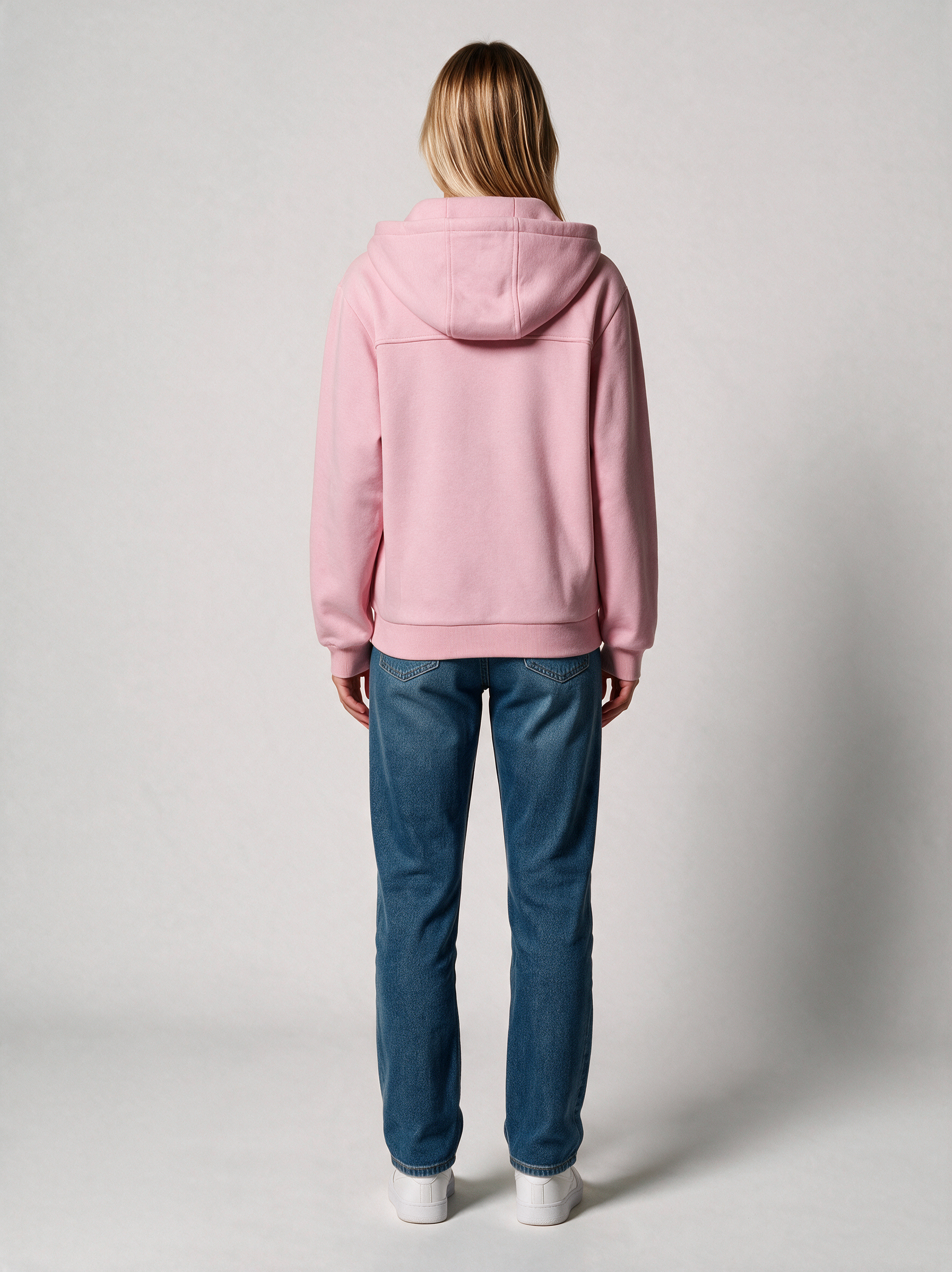 Zip-Hoodie Fluffy Damen in Rosa, Rückansicht