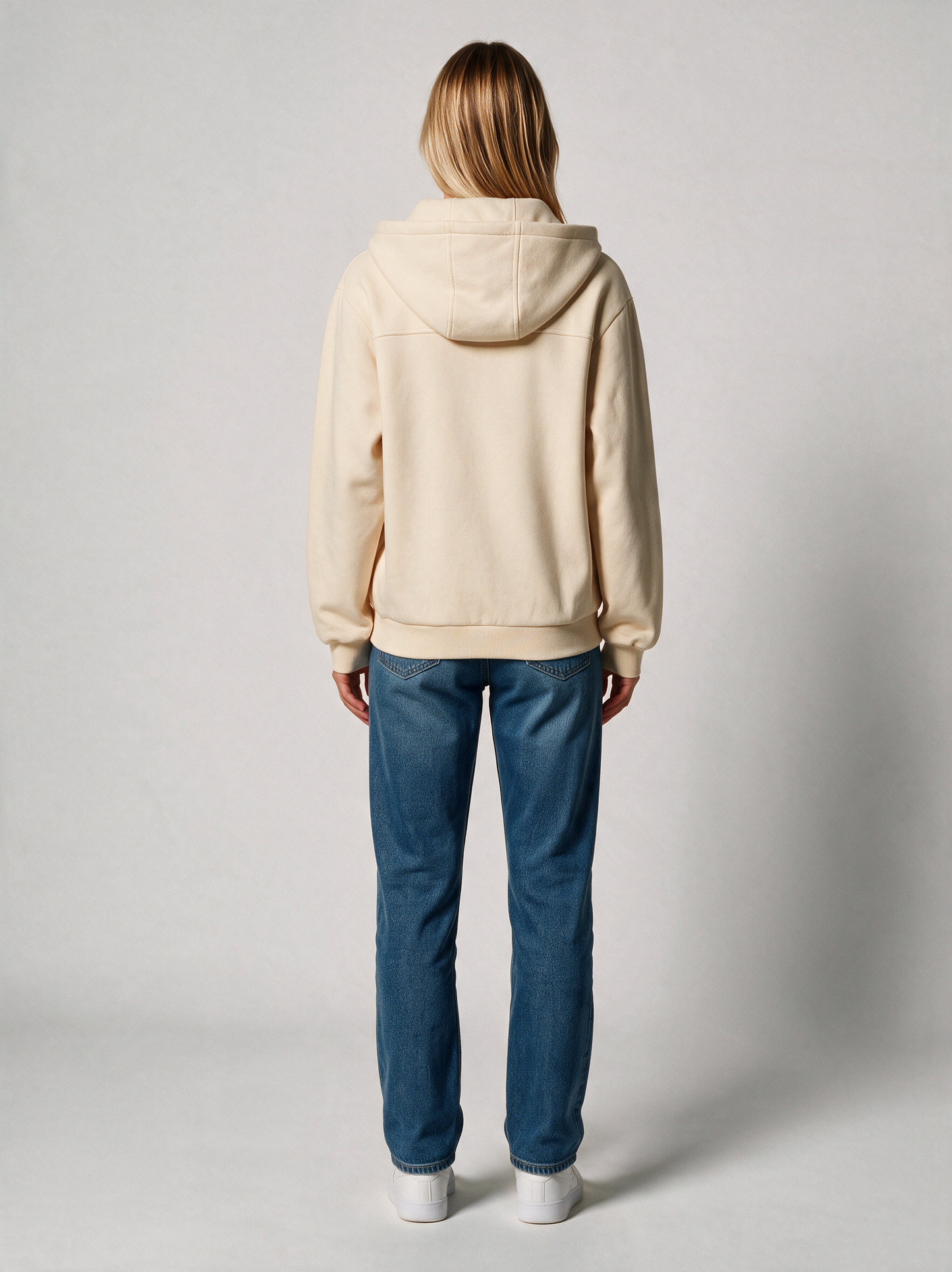Zip-Hoodie Fluffy Damen in Sand, Rückansicht