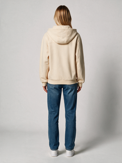 Zip-Hoodie Fluffy Damen in Sand, Rückansicht