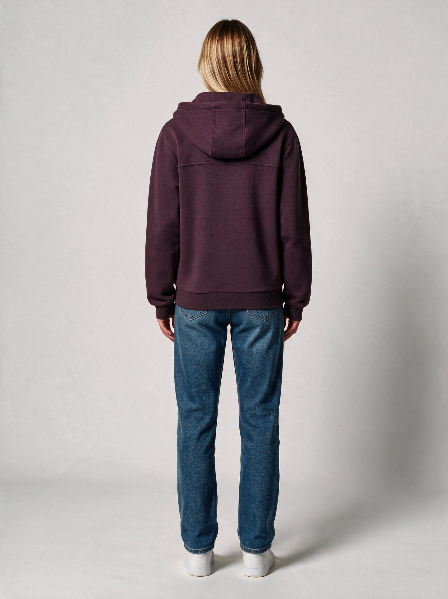 Zip-Hoodie Fluffy Damen in Aubergine, Rückansicht