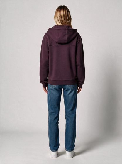 Zip-Hoodie Fluffy Damen in Aubergine, Rückansicht