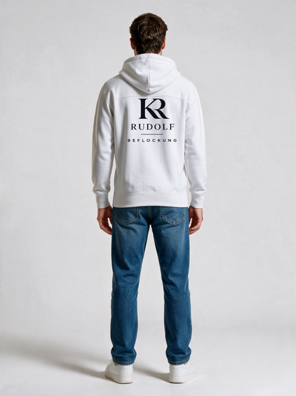 Hoodie Unisex Rudolf Beflockung Weiß in Weiß, Rückansicht
