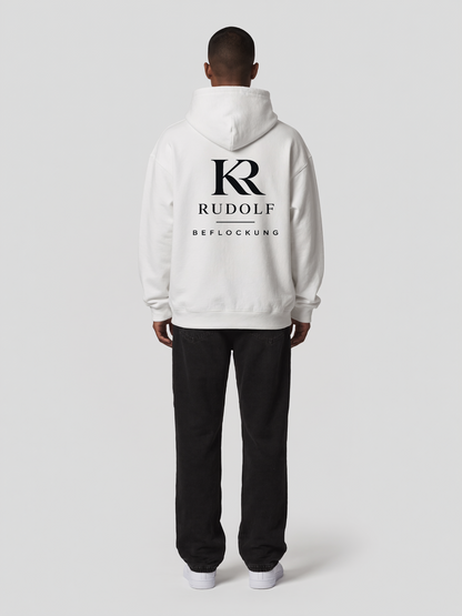 Hoodie Oversize Heavy Rudolf Beflockung Weiß in Weiß, Rückansicht