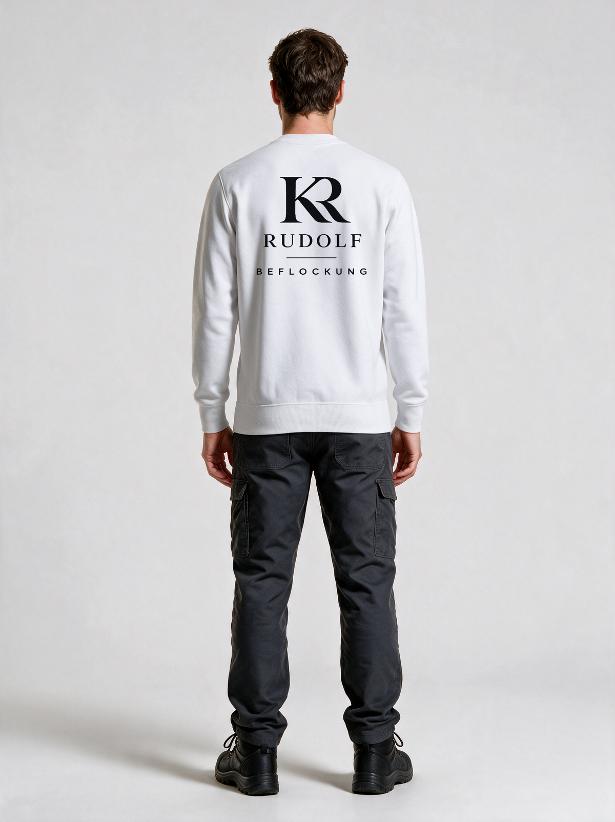Sweatshirt Rudolf Beflockung Weiß in Weiß, Rückansicht