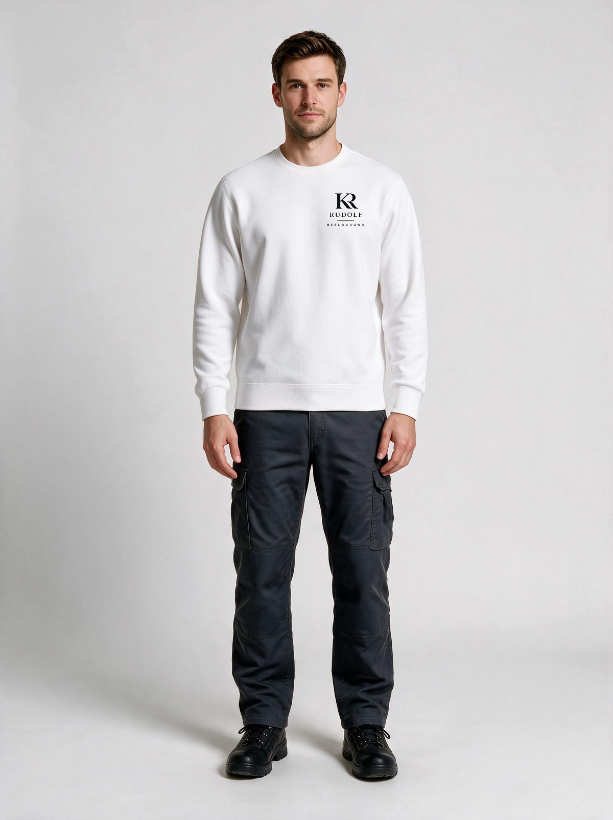 Sweatshirt Rudolf Beflockung Weiß in Weiß, Vorderansicht
