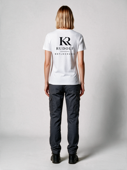 T-Shirt Damen Rudolf Beflockung Weiß in Weiß, Rückansicht