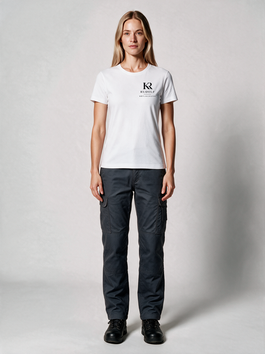 T-Shirt Damen Rudolf Beflockung Weiß in Weiß, Vorderansicht