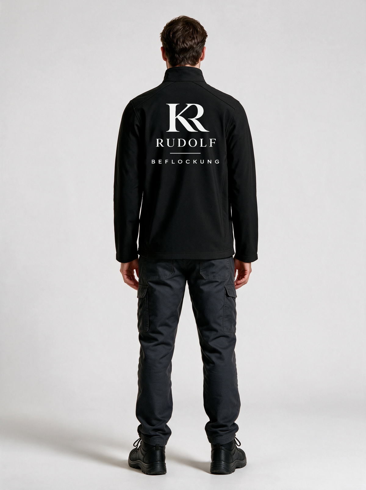 Softshelljacke Rudolf Beflockung Schwarz in Schwarz, Rückansicht
