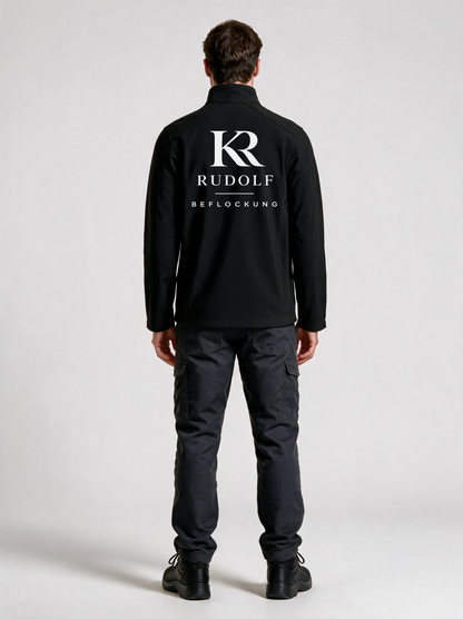 Softshelljacke Rudolf Beflockung Schwarz in Schwarz, Rückansicht