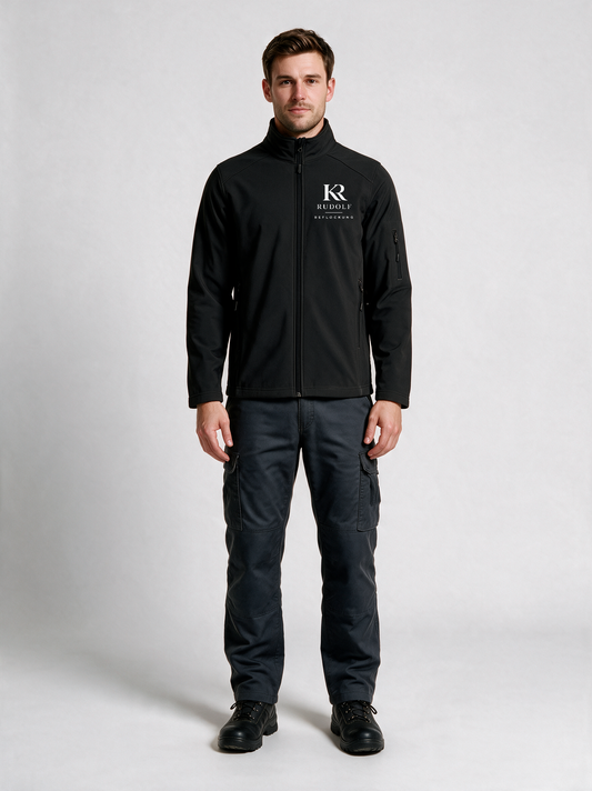 Softshelljacke Rudolf Beflockung Schwarz in Schwarz, Vorderansicht