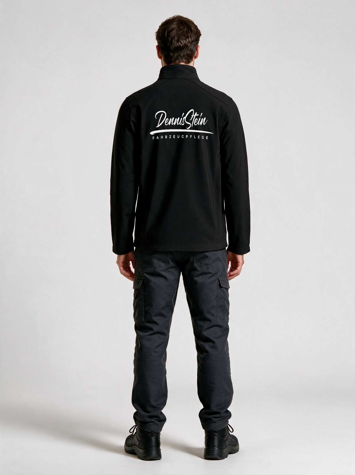 Softshelljacke Fahrzeugpflege Stein Schwarz in Schwarz, Rückansicht
