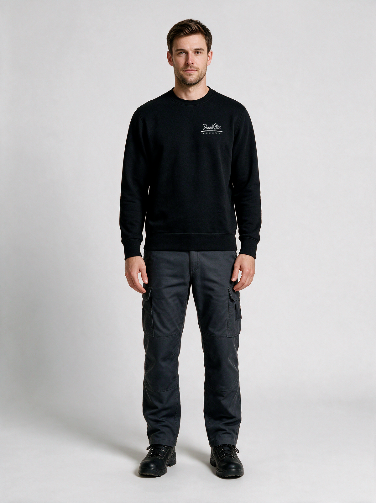 Sweatshirt Unisex Fahrzeugpflege Stein Schwarz in Schwarz, Vorderansicht