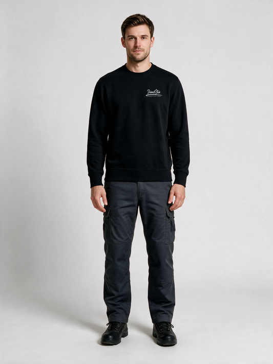 Sweatshirt Unisex Fahrzeugpflege Stein Schwarz in Schwarz, Vorderansicht