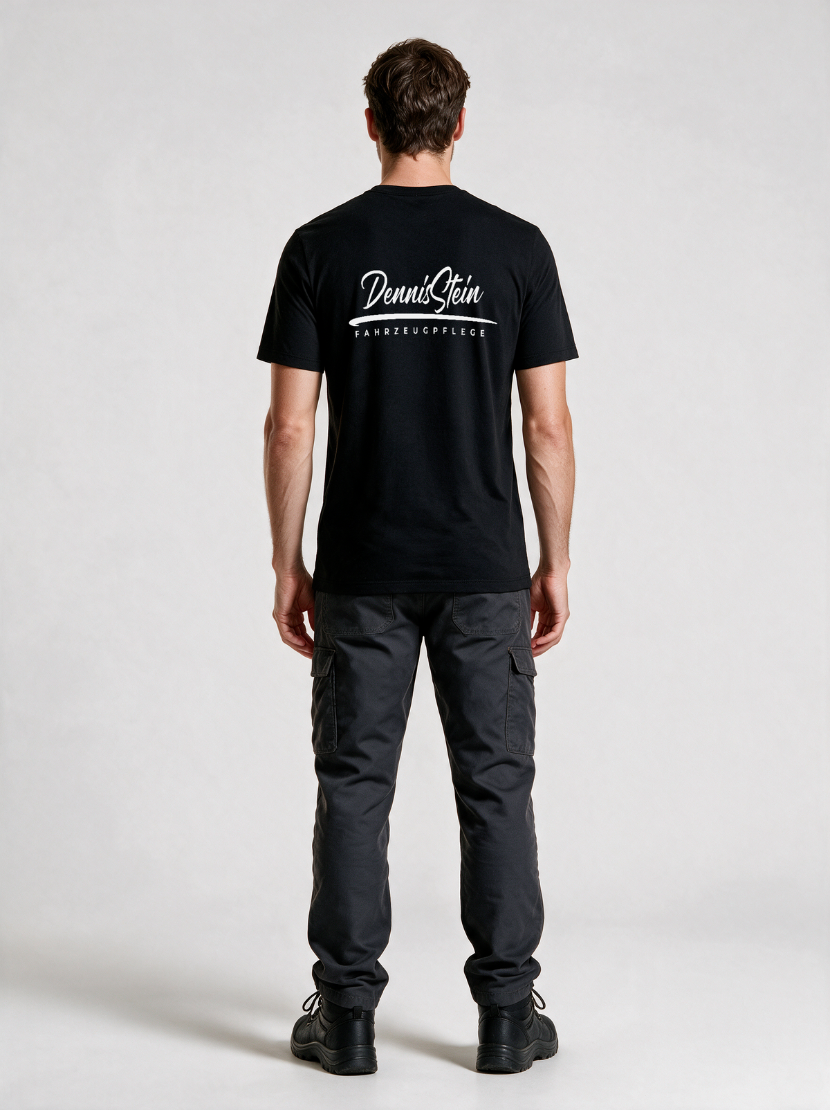 T-Shirt Fahrzeugpflege Stein Schwarz in Schwarz, Rückansicht